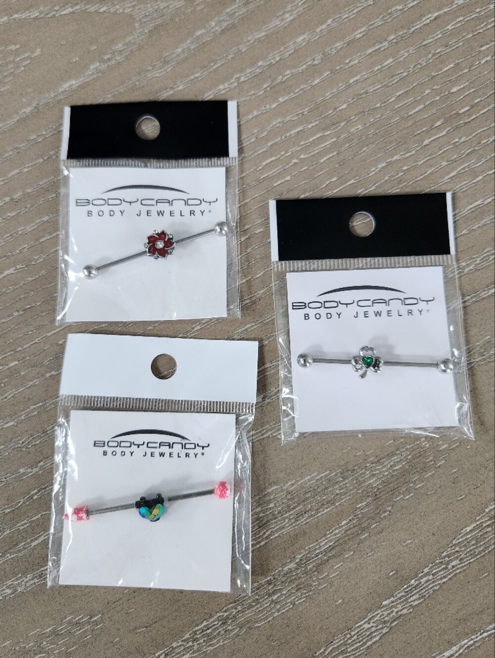 Body Candy Industrial Barbell Body Jewelry Lot of 3 Floral Heart NWT Shamrock